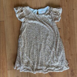 Cat & Jack Sparkling Gold Dress with Ruffle Sleeves